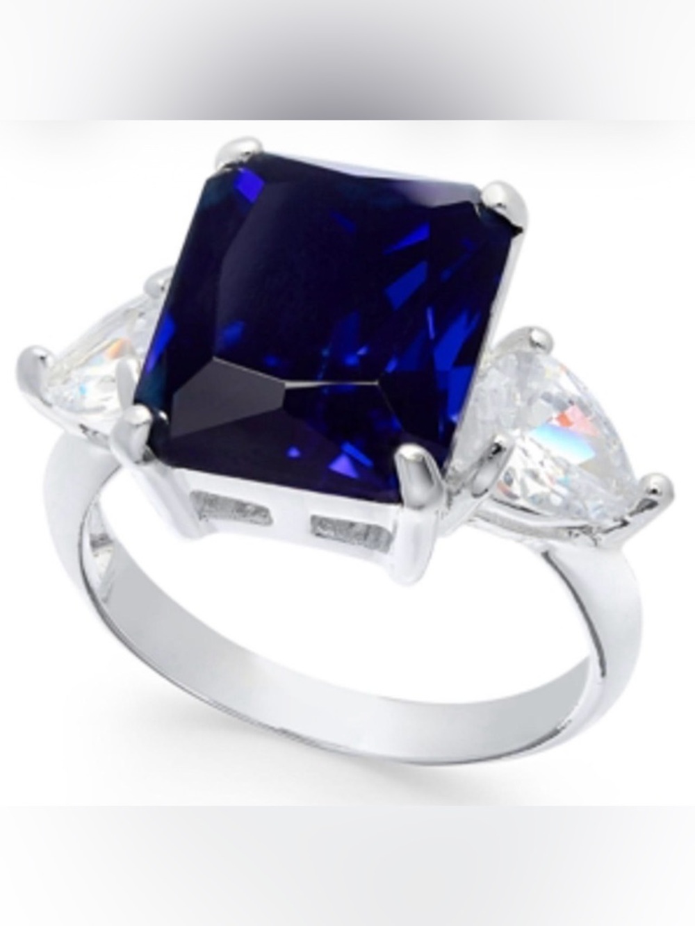 Charter Club Emerald Cut Blue Crystal Statement Ring in Silver Plate